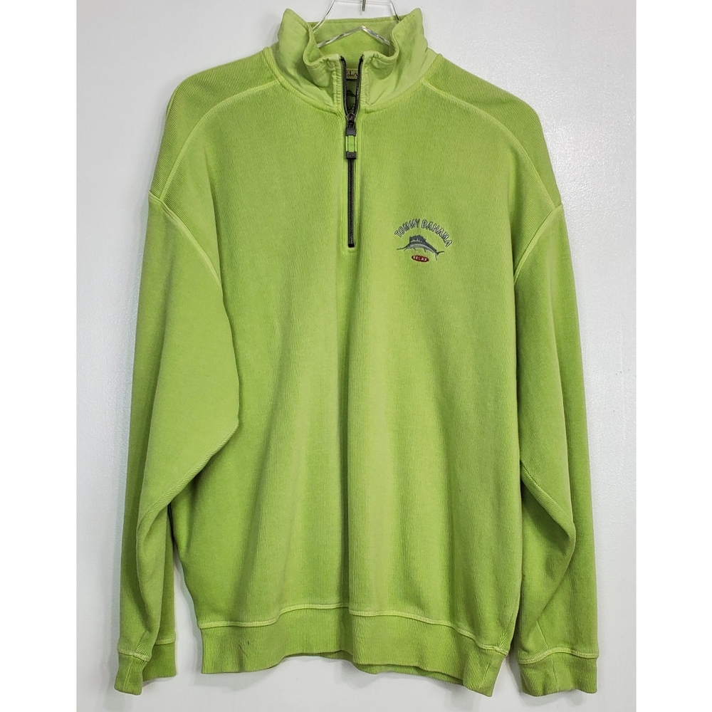 Tommy Bahama relax large half zip knit pullover sweater green embroidered logo